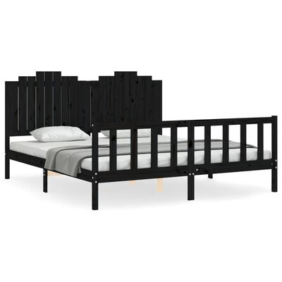 vidaXL Bedframe met hoofdbord massief hout zwart 180x200 cm