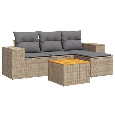 vidaXL 5-delige Loungeset met kussens poly rattan beige