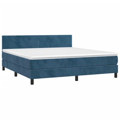 vidaXL Boxspring met matras fluweel donkerblauw 160x200 cm