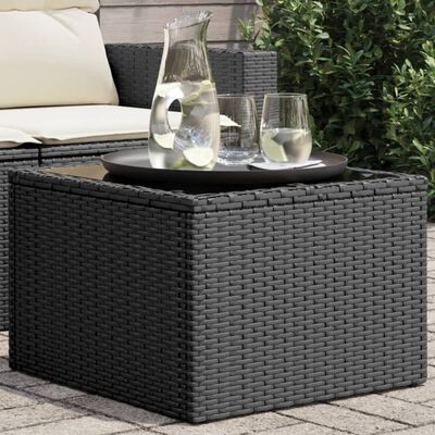 vidaXL Tuintafel met glazen blad 55x55x37 cm poly rattan zwart