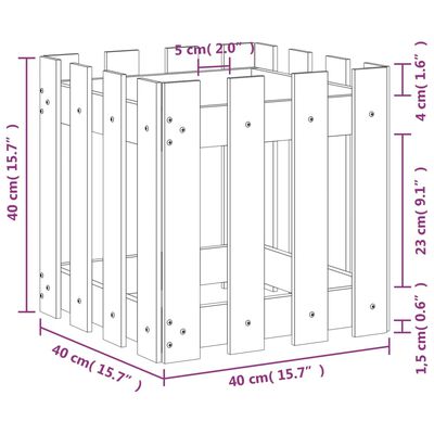 vidaXL Plantenbak met hekontwerp 40x40x40 cm massief grenenhout wit