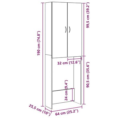 vidaXL Wasmachinekast 64x25,5x190 cm oud houtkleurig