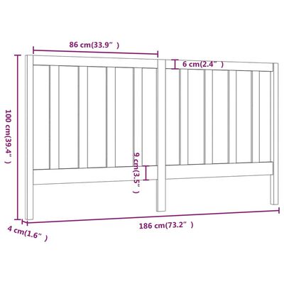 vidaXL Hoofdbord 186x4x100 cm massief grenenhout grijs