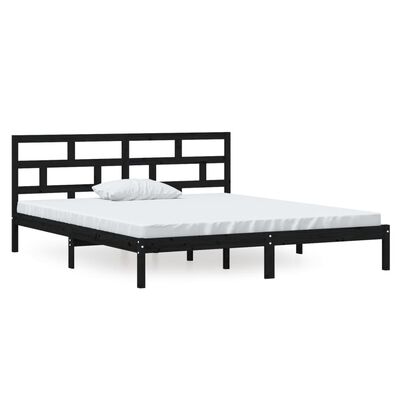 vidaXL Bedframe massief hout zwart 135x190 cm