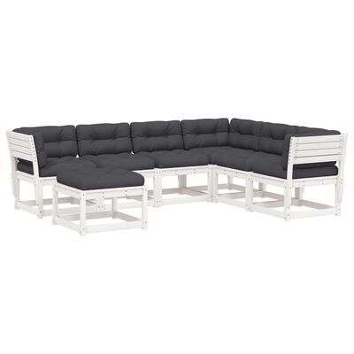 vidaXL 7-delige Loungeset met kussens massief grenenhout wit