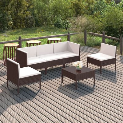 vidaXL 6-delige Loungeset met kussens poly rattan bruin