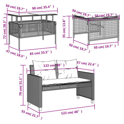 vidaXL 4-delige Loungeset met kussens poly rattan en glas beige