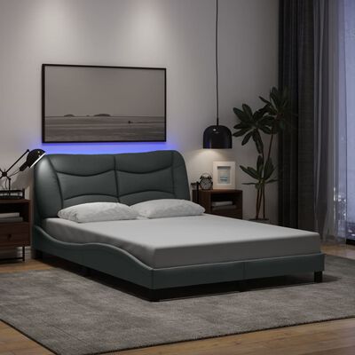 vidaXL Bedframe met LED-verlichting stof lichtgrijs 140x200 cm