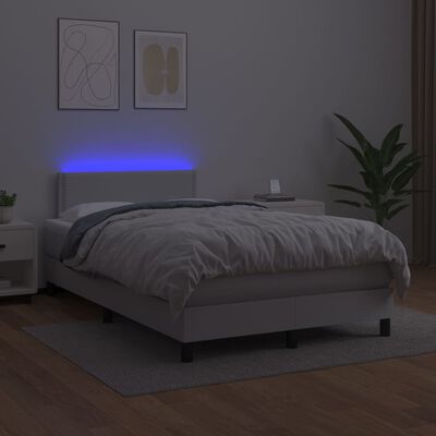 vidaXL Boxspring met matras en LED kunstleer wit 120x200 cm