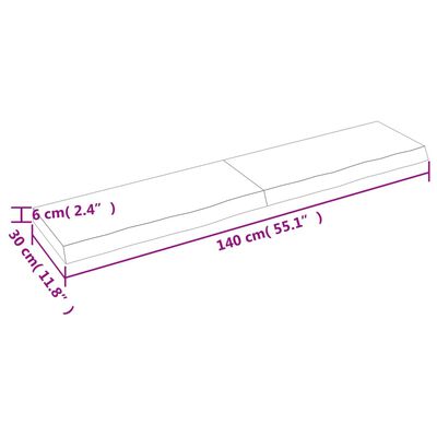 vidaXL Wastafelblad 140x30x(2-6) cm behandeld massief hout donkerbruin