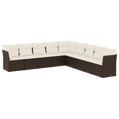 vidaXL 9-delige Loungeset met kussens poly rattan bruin