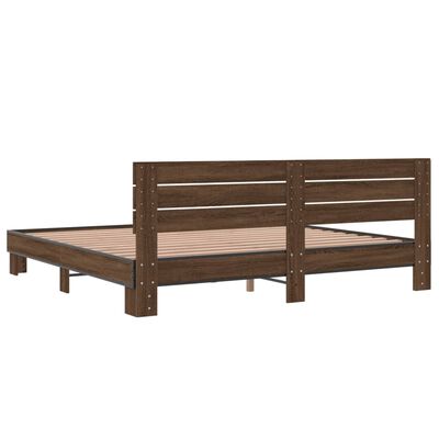 vidaXL Bedframe bewerkt hout metaal bruin eikenkleur 180x200 cm