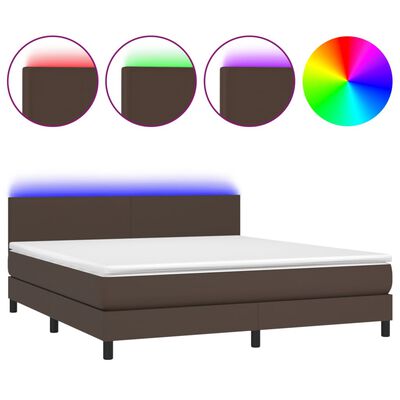 vidaXL Boxspring met matras en LED kunstleer bruin 160x200 cm