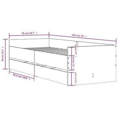 vidaXL Bedframe met lades betongrijs 75x190 cm Small Single