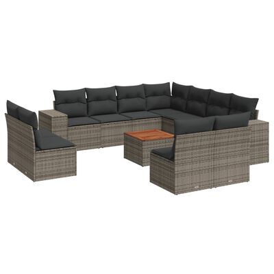 vidaXL 12-delige Loungeset met kussens poly rattan grijs