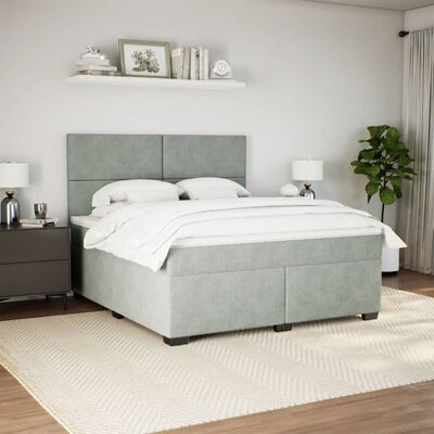 vidaXL Boxspring met matras fluweel lichtgrijs 180x200 cm