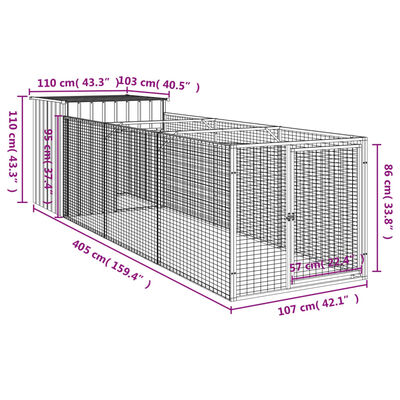 vidaXL Hondenhok met ren 110x405x110 cm gegalvaniseerd staal antraciet