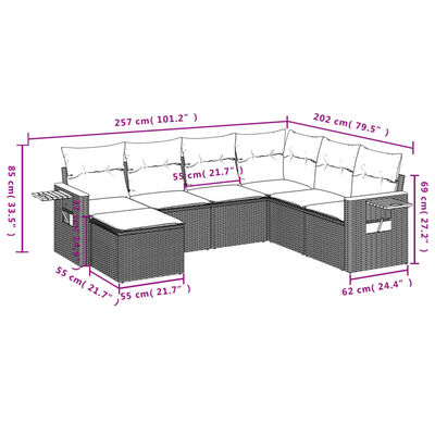 vidaXL 7-delige Loungeset met kussens poly rattan zwart