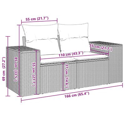 vidaXL 10-delige Loungeset met kussens poly rattan grijs