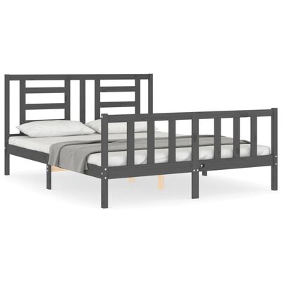 vidaXL Bedframe met hoofdbord massief hout grijs