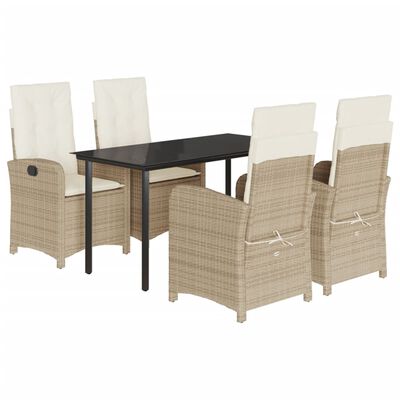 vidaXL 5-delige Tuinset met kussens poly rattan beige