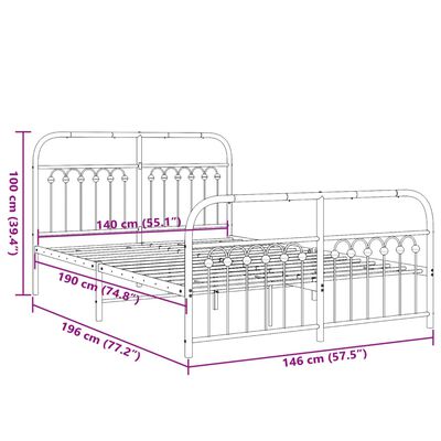 vidaXL Bedframe met hoofd- en voeteneinde metaal zwart 140x190 cm