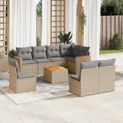 vidaXL 9-delige Loungeset met kussens poly rattan gemengd beige