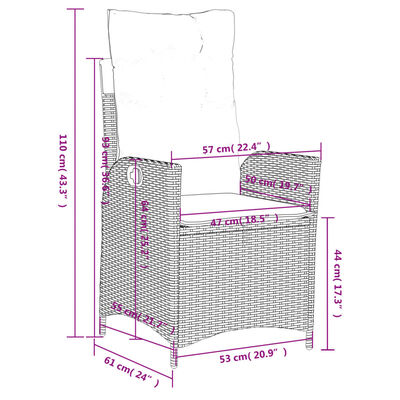 vidaXL Tuinstoelen 2 st verstelbaar met kussens poly rattan bruin