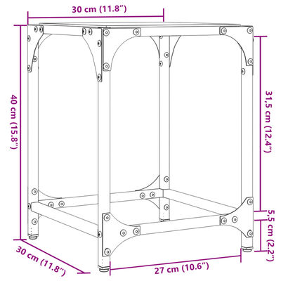 vidaXL Salontafel met transparant glazen blad 30x30x40 cm staal