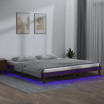 vidaXL Bedframe LED massief hout honingbruin 200x200 cm