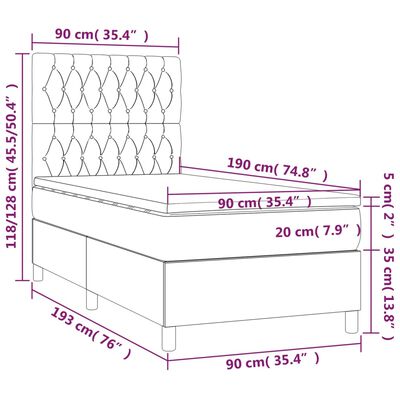 vidaXL Boxspring met matras en LED stof blauw 90x190 cm