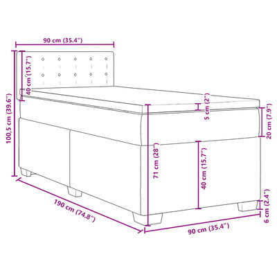 vidaXL Boxspring met matras stof lichtgrijs 90x200 cm