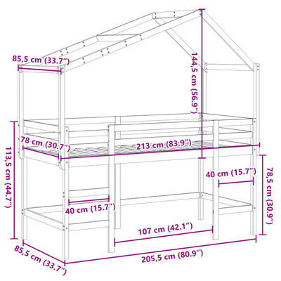 vidaXL Halfhoogslaper met ladder en bedhuis grenenhout 80x200 cm