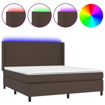 vidaXL Boxspring met matras en LED kunstleer bruin 160x200 cm