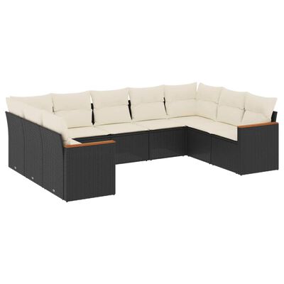 vidaXL 9-delige Loungeset met kussens poly rattan zwart