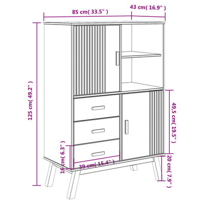 vidaXL Hoge kast OLDEN 85x43x125 cm massief grenenhout grijs en bruin