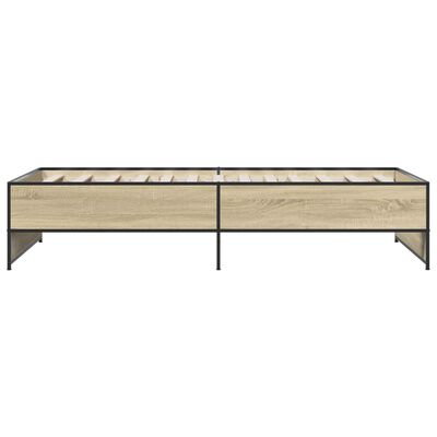 vidaXL Bedframe bewerkt hout en metaal sonoma eikenkleurig 100x200 cm