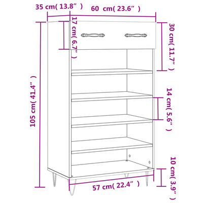 vidaXL Schoenenkast 60x35x105 cm bewerkt hout hoogglans wit