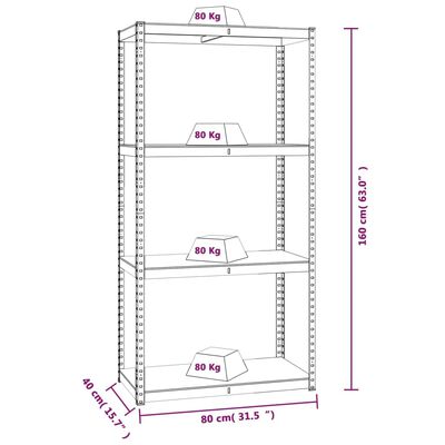 vidaXL Opbergrek 4 Laags 5 st staal & bewerkt hout zilverkleurig