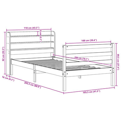 vidaXL Bedframe met hoofdeinde zonder matras 100x200 cm wit