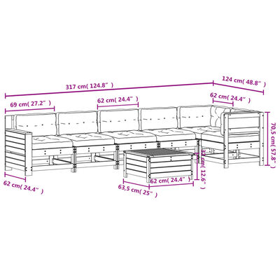 vidaXL 7-delige Loungeset met kussens massief douglashout