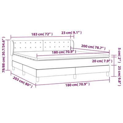 vidaXL Boxspring met matras fluweel lichtgrijs 180x200 cm