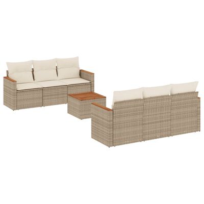 vidaXL 7-delige Loungeset met kussens poly rattan beige