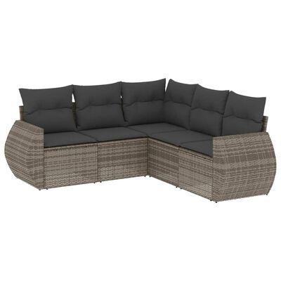 vidaXL 5-delige Loungeset met kussens poly rattan grijs