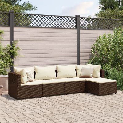 vidaXL 5-delige Loungeset met kussens poly rattan bruin