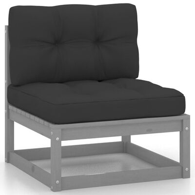 vidaXL 11-delige Loungeset met kussens massief grenenhout grijs