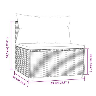 vidaXL Tuinmiddenbank met kussens poly rattan zwart