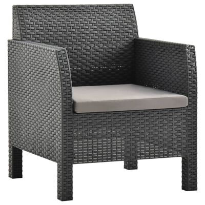 vidaXL 3-delige Loungeset met kussens PP rattan antracietkleurig