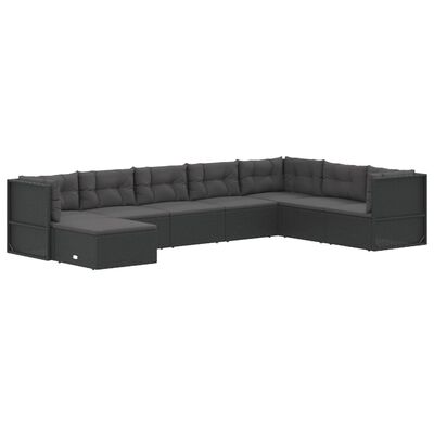 vidaXL 8-delige Loungeset met kussens poly rattan zwart