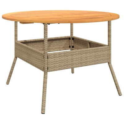 vidaXL Tuintafel met acaciahouten blad Ø110x71 cm poly rattan beige